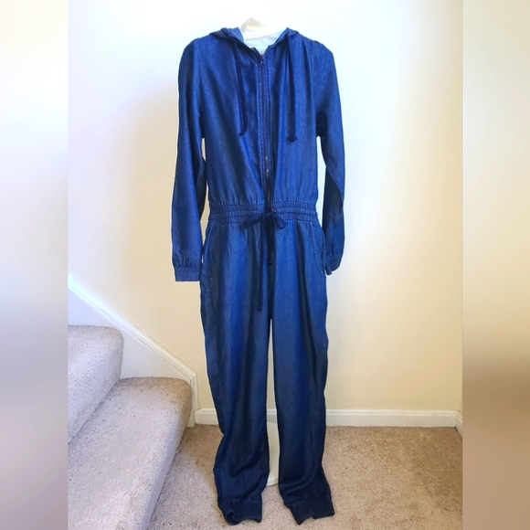 Denim Hooded Jumpsuit - Picture 1 of 6
